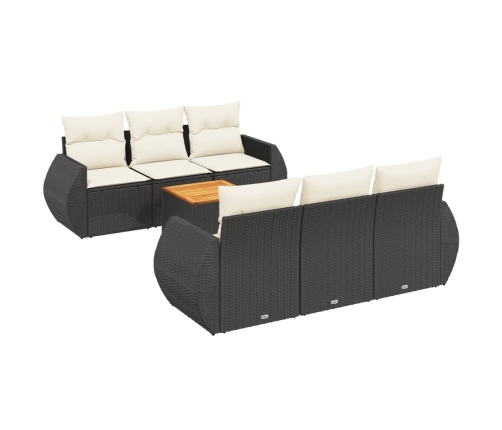 Set de comedor de jardín 7 pzas y cojines ratán sintético negro