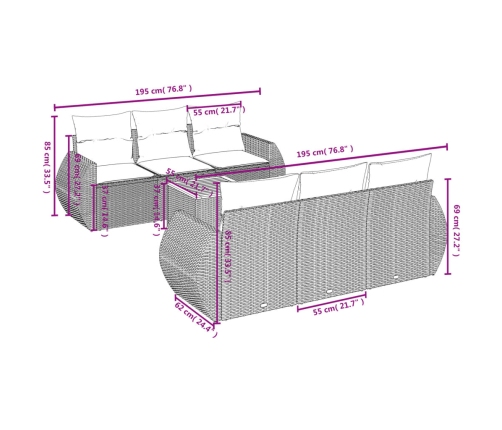 Set de comedor de jardín 7 pzas y cojines ratán sintético negro