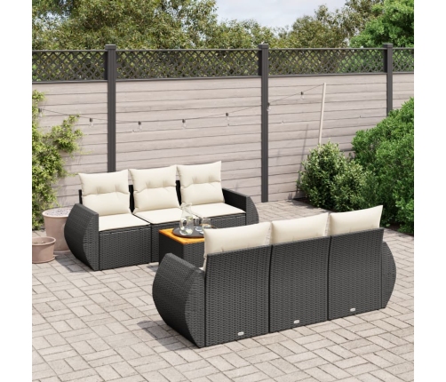 Set de comedor de jardín 7 pzas y cojines ratán sintético negro