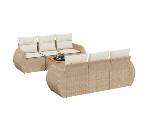Set sofás de jardín 7 piezas y cojines ratán sintético beige