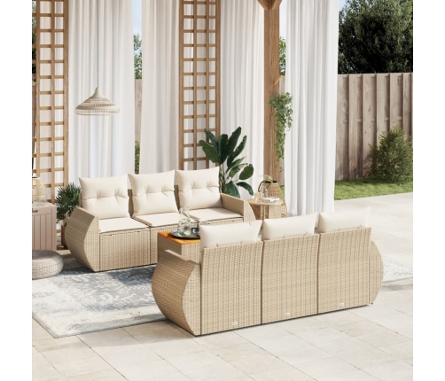 Set sofás de jardín 7 piezas y cojines ratán sintético beige