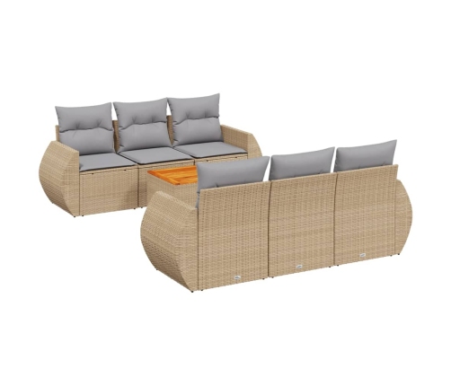 Set sofás de jardín 7 piezas y cojines ratán sintético beige