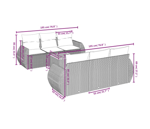 Set sofás de jardín 7 piezas y cojines ratán sintético beige