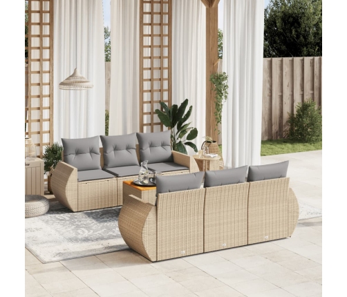 Set sofás de jardín 7 piezas y cojines ratán sintético beige