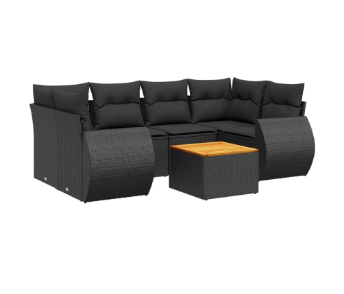 Set de comedor de jardín 7 pzas y cojines ratán sintético negro