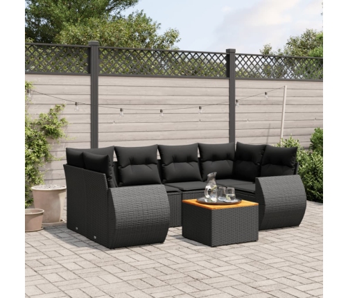 Set de comedor de jardín 7 pzas y cojines ratán sintético negro