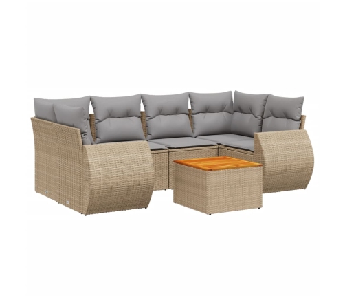 Set sofás de jardín 7 piezas y cojines ratán sintético beige