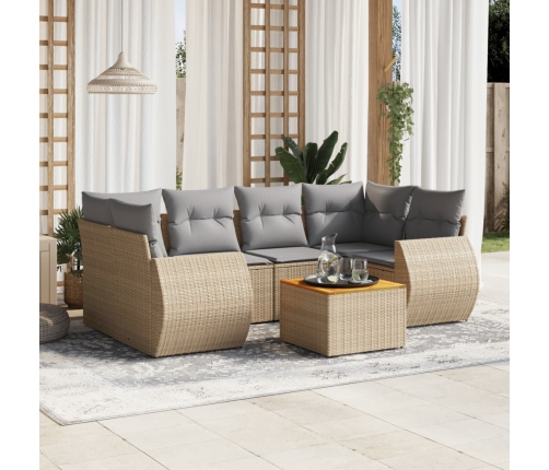 Set sofás de jardín 7 piezas y cojines ratán sintético beige