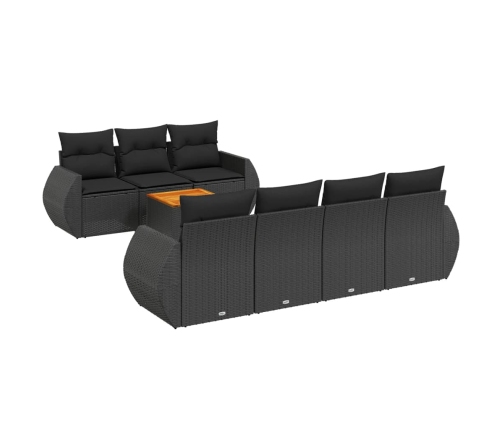 Set de sofás de jardín 8 piezas y cojines ratán sintético negro