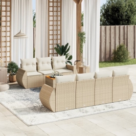 Juego de sofás de jardín con cojines beige 8 pzas ratán PE