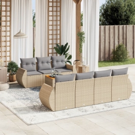Juego de sofás de jardín con cojines beige 8 pzas ratán PE