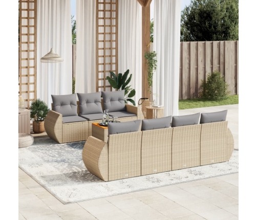 Juego de sofás de jardín con cojines beige 8 pzas ratán PE