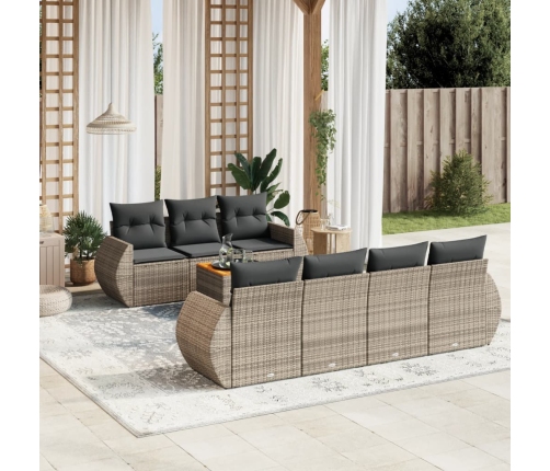 Set de sofás de jardín 8 pzas y cojines ratán sintético gris