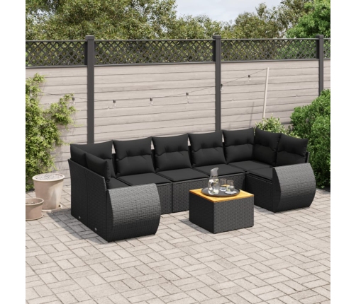 Set de sofás de jardín 8 piezas y cojines ratán sintético negro