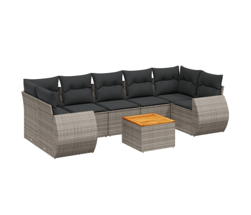 Set de sofás de jardín 8 pzas y cojines ratán sintético gris
