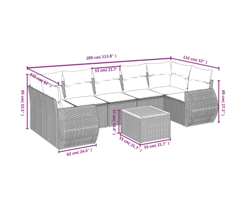 Set de sofás de jardín 8 pzas y cojines ratán sintético gris