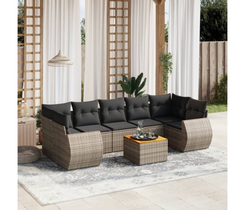Set de sofás de jardín 8 pzas y cojines ratán sintético gris