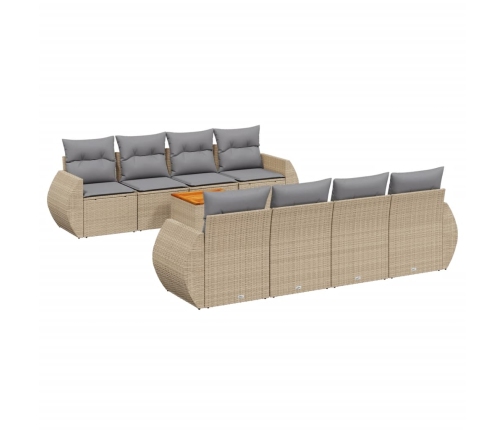 Set de sofás de jardín 9 pzas con cojines ratán sintético beige