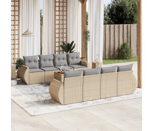 Set de sofás de jardín 9 pzas con cojines ratán sintético beige