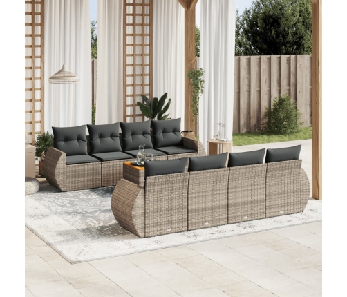 Set de muebles de jardín 9 pzas y cojines ratán sintético gris