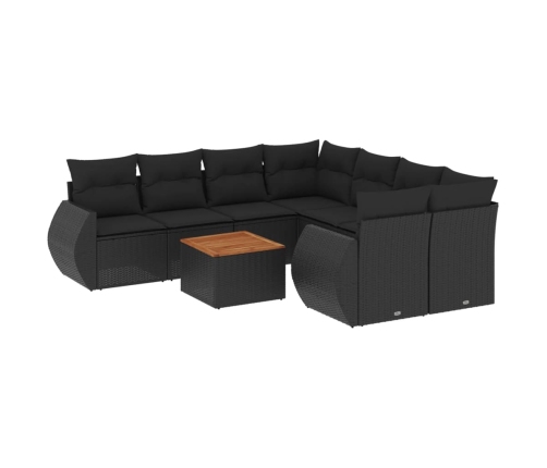 Set de sofás de jardín 8 piezas y cojines ratán sintético negro