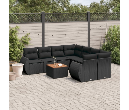 Set de sofás de jardín 8 piezas y cojines ratán sintético negro