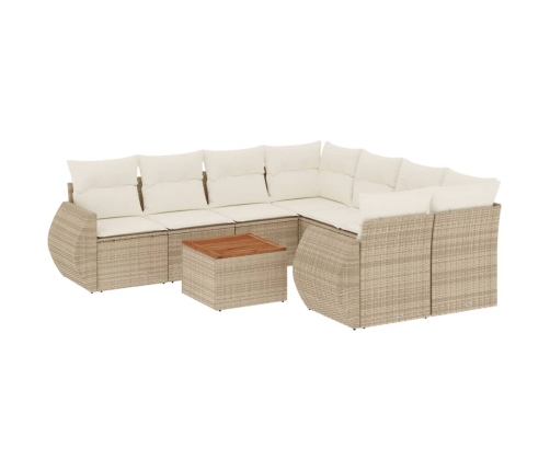 Set de sofás de jardín 9 pzas con cojines ratán sintético beige