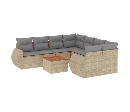 Set de sofás de jardín 9 pzas con cojines ratán sintético beige