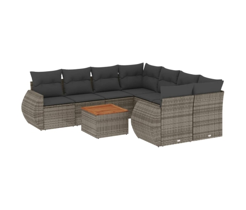 Set de muebles de jardín 9 pzas y cojines ratán sintético gris