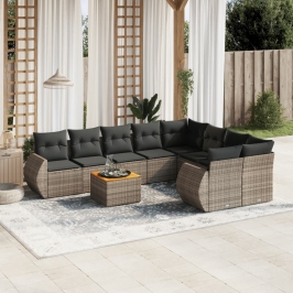 Set de muebles de jardín 9 pzas y cojines ratán sintético gris