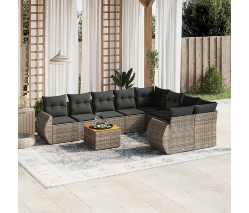 Set de muebles de jardín 9 pzas y cojines ratán sintético gris