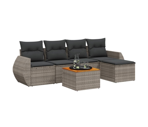 Set de muebles de jardín 6 pzas y cojines ratán sintético gris