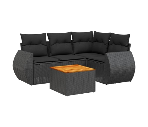 Set de muebles de jardín 5 pzas y cojines ratán sintético negro