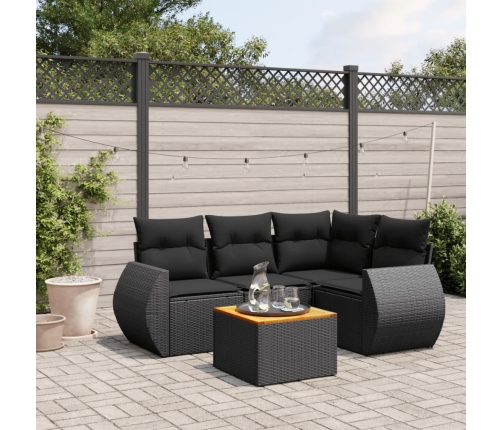 Set de muebles de jardín 5 pzas y cojines ratán sintético negro