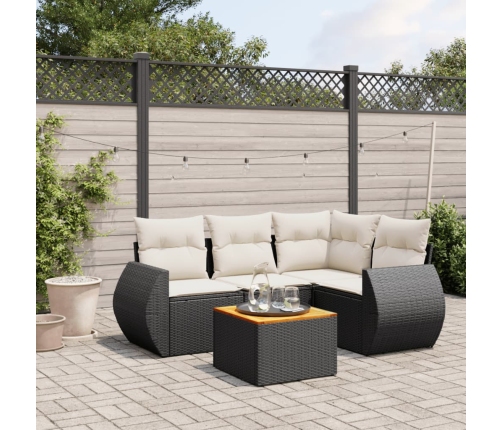 Set de muebles de jardín 5 pzas y cojines ratán sintético negro