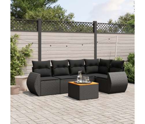 Set de sofás de jardín 6 piezas y cojines ratán sintético negro