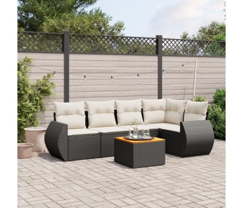 Set de sofás de jardín 6 piezas y cojines ratán sintético negro