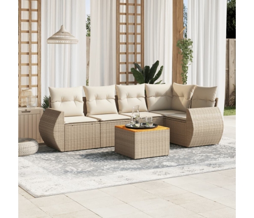 Juego de sofás jardín con cojines 6 pzas ratán sintético beige