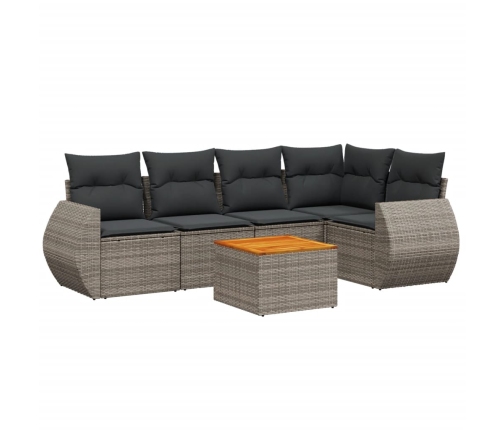 Set de muebles de jardín 6 pzas y cojines ratán sintético gris