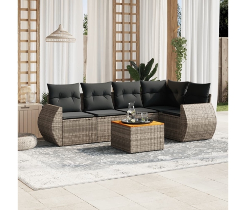 Set de muebles de jardín 6 pzas y cojines ratán sintético gris