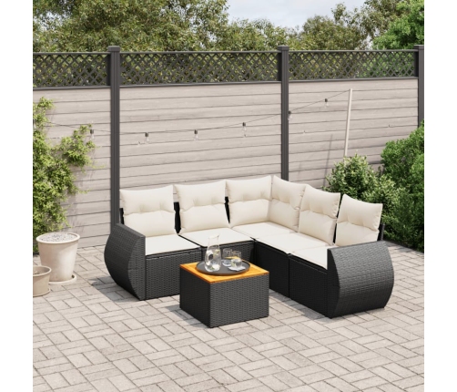 Set de sofás de jardín 6 piezas y cojines ratán sintético negro