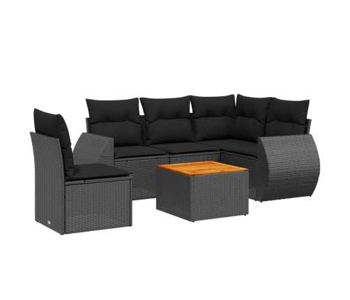 Set de sofás de jardín 6 piezas y cojines ratán sintético negro