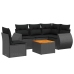 Set de sofás de jardín 6 piezas y cojines ratán sintético negro