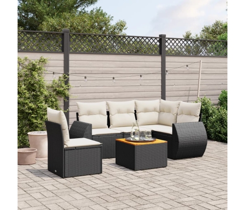Set de sofás de jardín 6 piezas y cojines ratán sintético negro