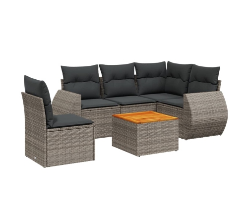 Set de muebles de jardín 6 pzas y cojines ratán sintético gris