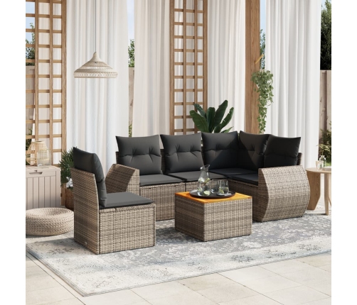 Set de muebles de jardín 6 pzas y cojines ratán sintético gris