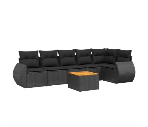 Set de comedor de jardín 7 pzas y cojines ratán sintético negro