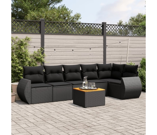 Set de comedor de jardín 7 pzas y cojines ratán sintético negro