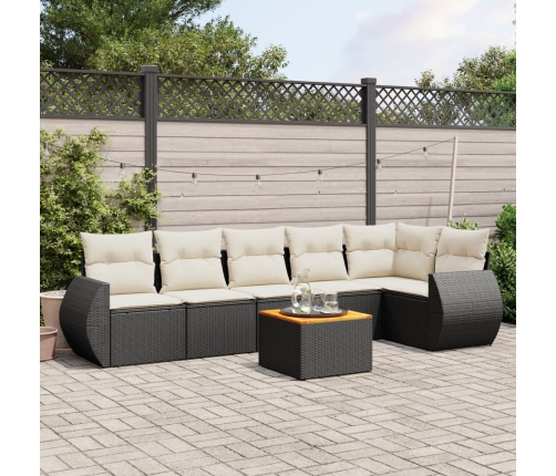 Set de comedor de jardín 7 pzas y cojines ratán sintético negro