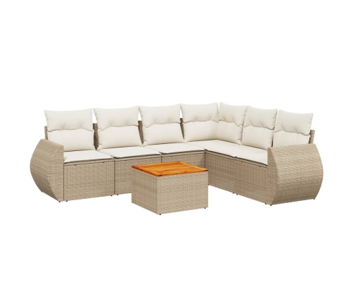 Set sofás de jardín 7 piezas y cojines ratán sintético beige